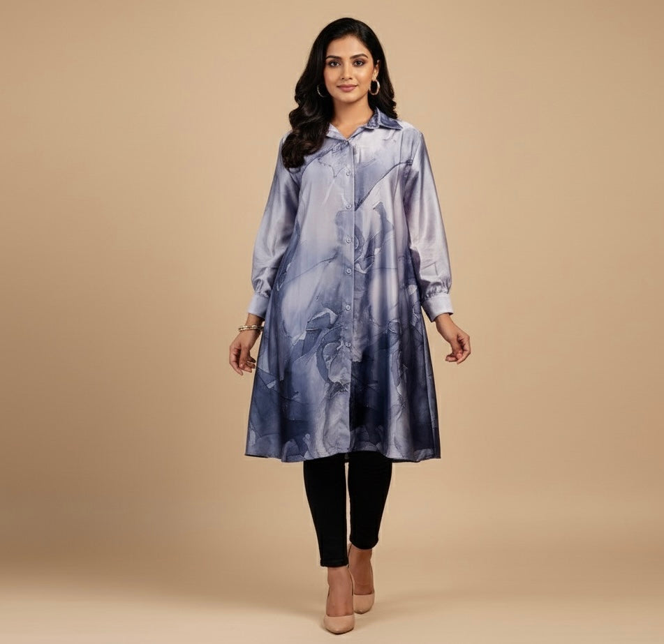 Satin top with easy button access – perfect for nursing moms!
