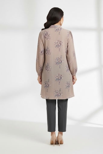 Soft Imported Floral Long Top – Beige