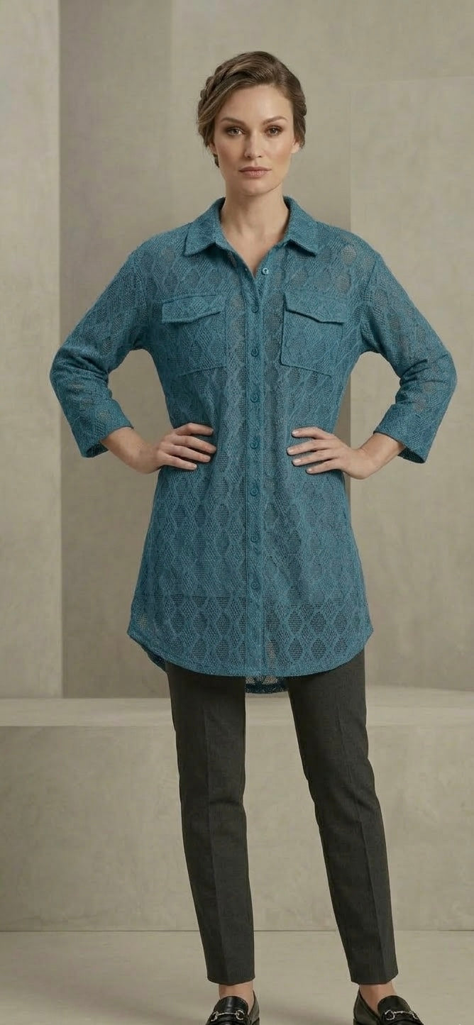 Elegant Textured Button-Down Tunic Shirt