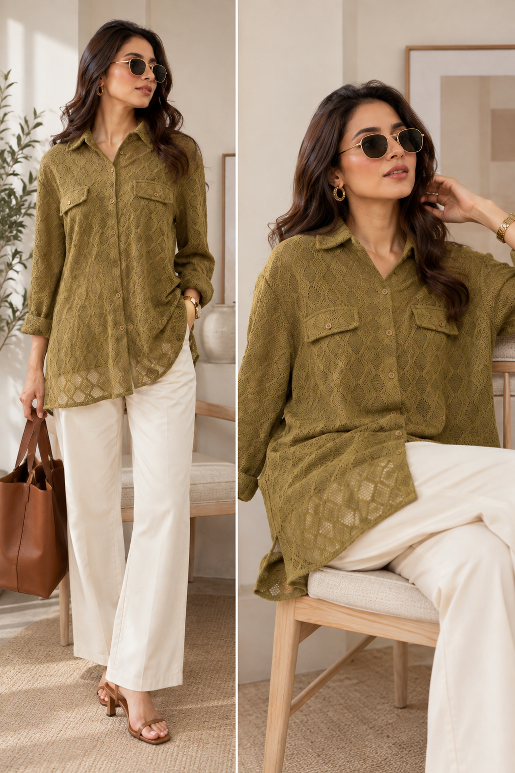 Elegant Textured Button-Down Tunic Shirt