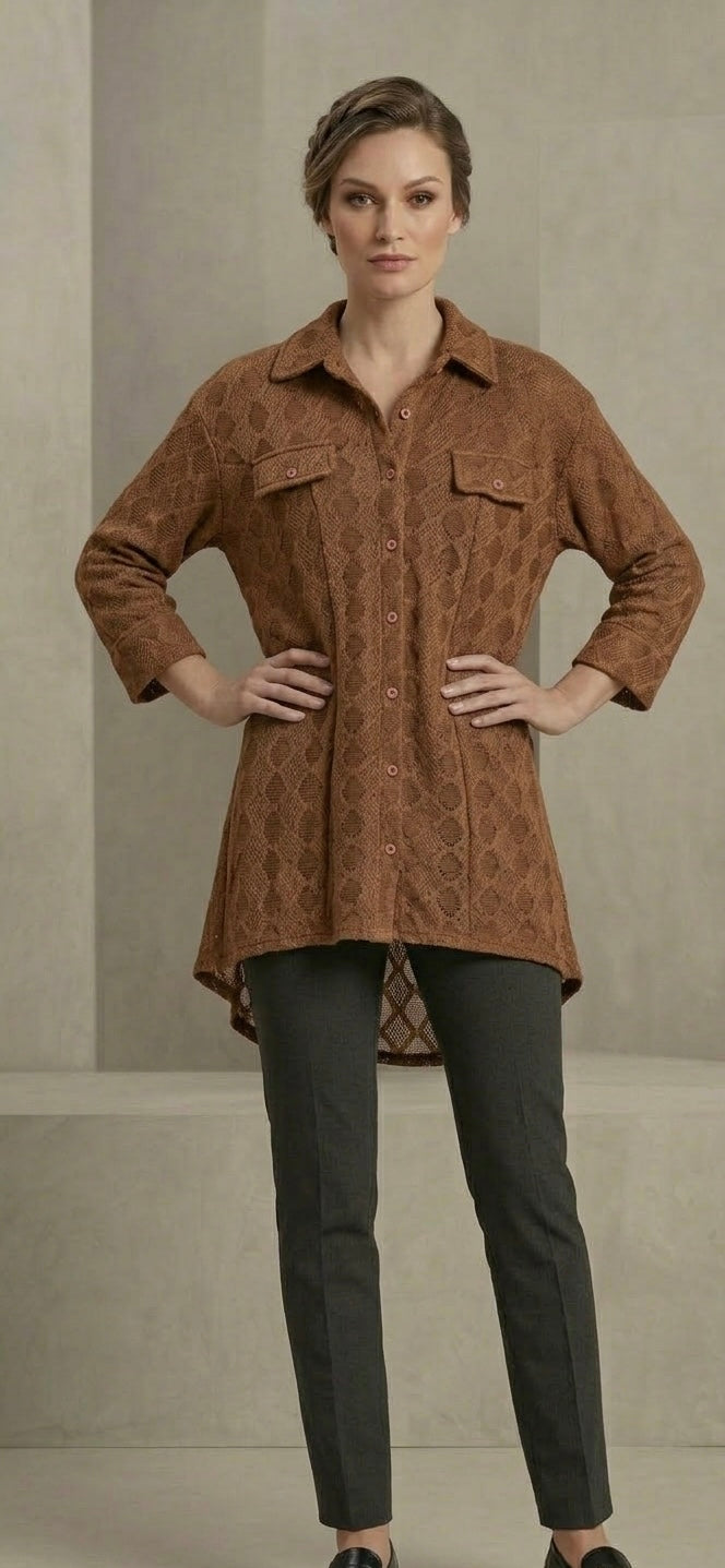 Elegant Textured Button-Down Tunic Shirt