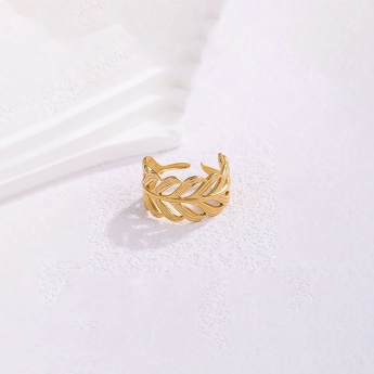 Gold-Plated Leaf Adjustable Ring – Anti-Tarnish Stainless Steel