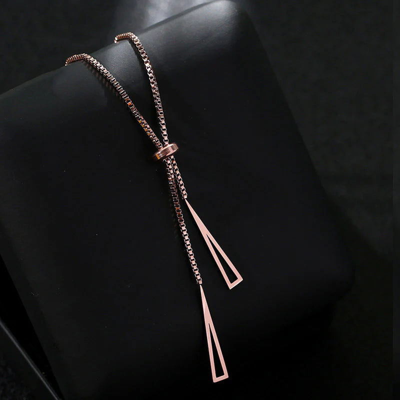 Rose Gold Plated Stainless Steel Geometric Tassel Pull-Out Necklace
