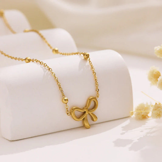 Gold-Plated Anti Tarnish Infinity Bow Chain Necklace