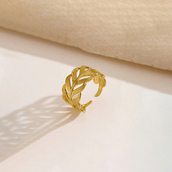 Gold-Plated Leaf Adjustable Ring – Anti-Tarnish Stainless Steel