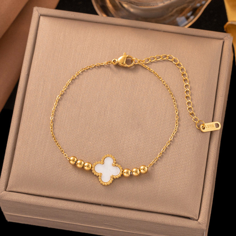 Gold-Plated White Clover Bracelet – Anti-Tarnish Stainless Steel