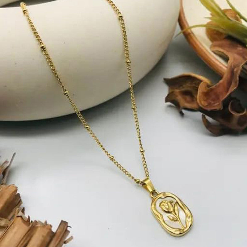 Gold-Plated Rose Pendant Necklace – Anti-Tarnish Finish