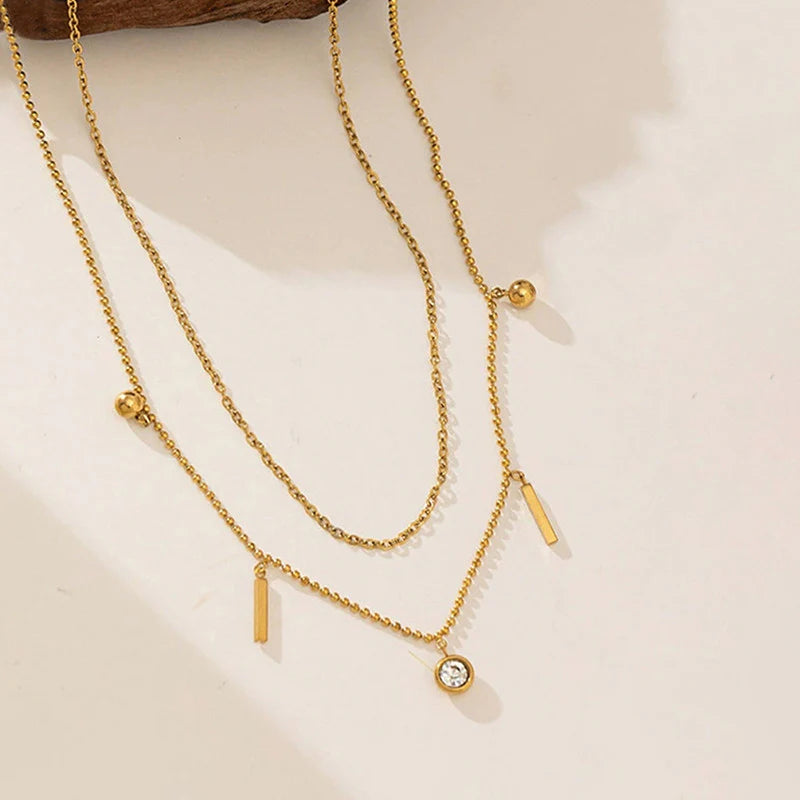 Gold Plated Anti-Tarnish Stainless Steel Geometric Layered Necklace
