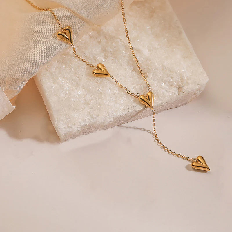 Gold-Plated Anti-Tarnish Heart Themed Long Necklace