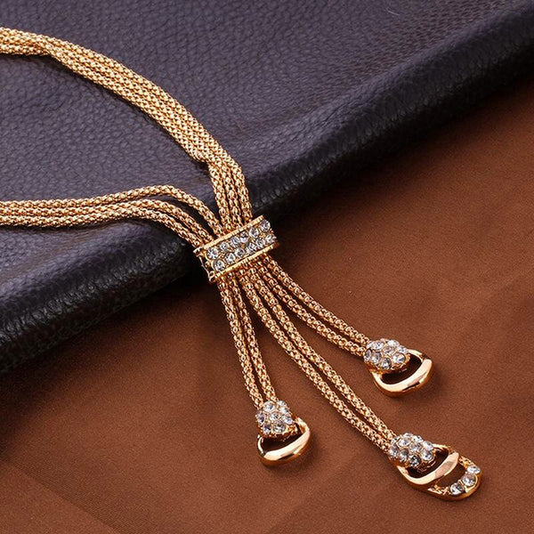 Luxury Gold-Plated Crystal Tassel Jewelry Set for Women | Necklace, Earrings, Bracelet & Ring