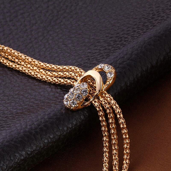 Luxury Gold-Plated Crystal Tassel Jewelry Set for Women | Necklace, Earrings, Bracelet & Ring