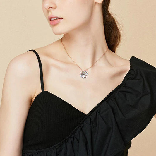 Gold Plated Clover AD Openable Magnetic Pendant Necklace