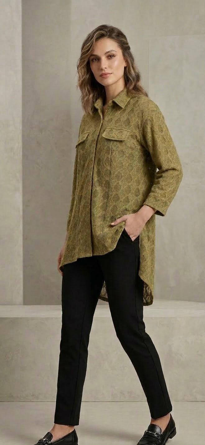 Elegant Textured Button-Down Tunic Shirt