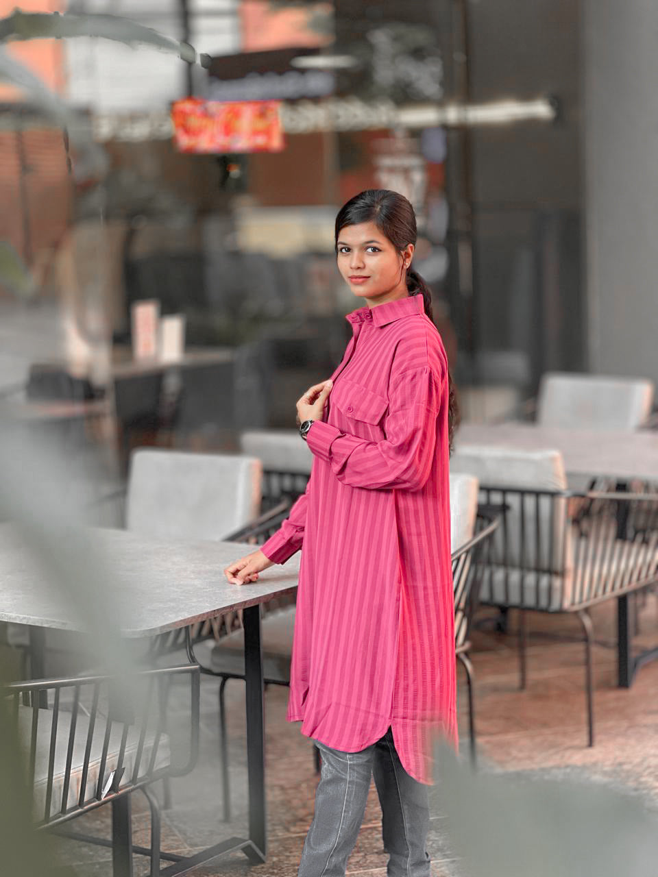 Striped Long Button-Down Tunic – Elegant & Comfortable Kurta