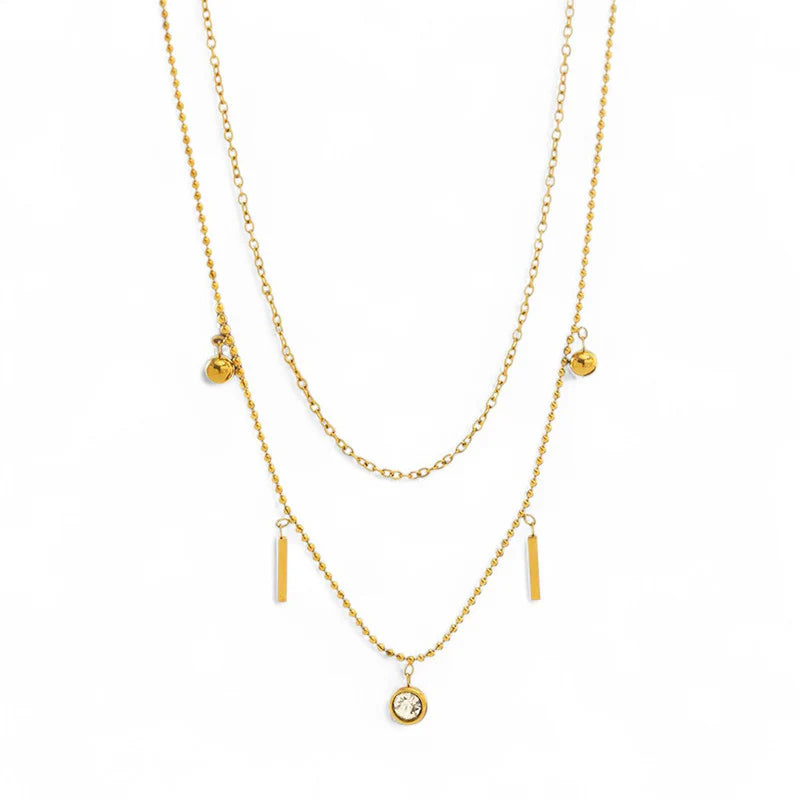 Gold Plated Anti-Tarnish Stainless Steel Geometric Layered Necklace