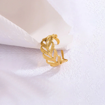 Gold-Plated Leaf Adjustable Ring – Anti-Tarnish Stainless Steel