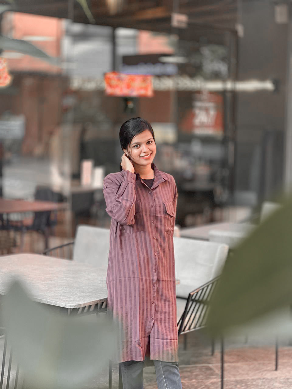 Striped Long Button-Down Tunic – Elegant & Comfortable Kurta