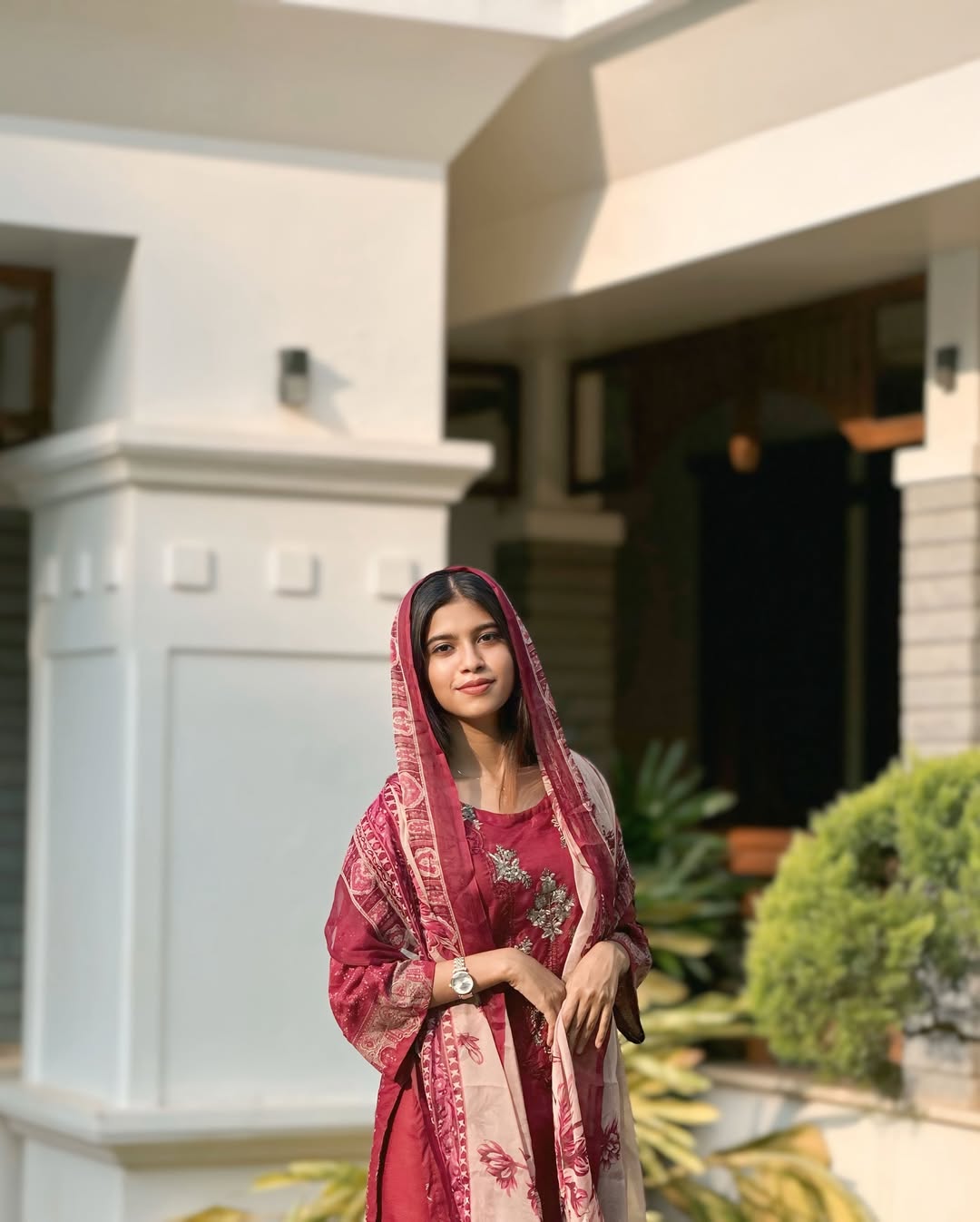 Pakistani Stitched Cotton Mix Suit – Elegant Maroon Ensemble