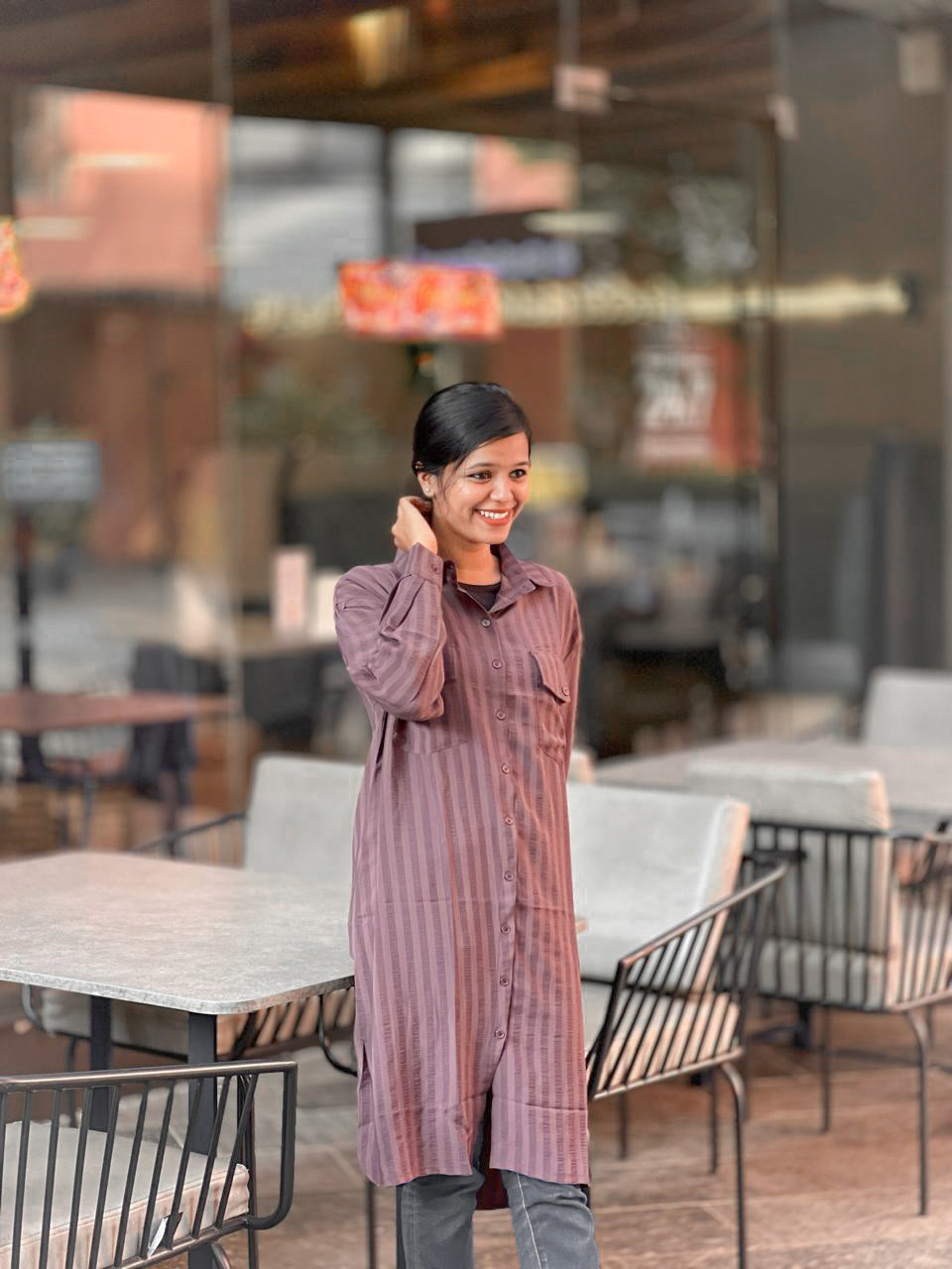 Striped Long Button-Down Tunic – Elegant & Comfortable Kurta