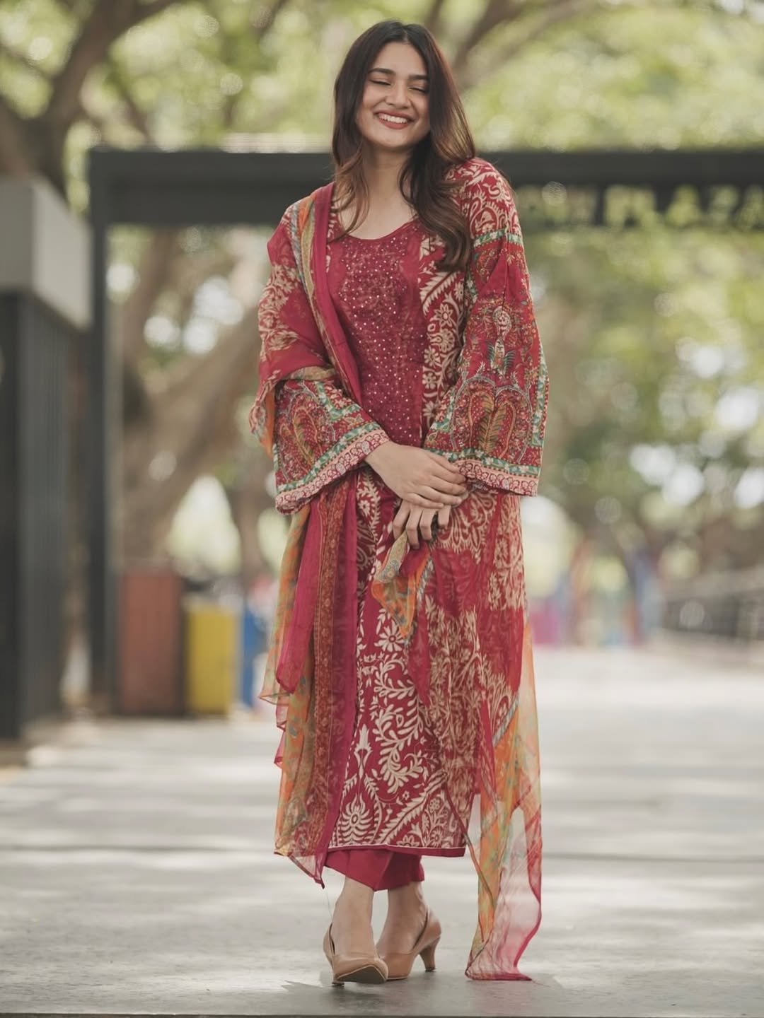 Maroon Pure Cotton Print Pakistani Suits
