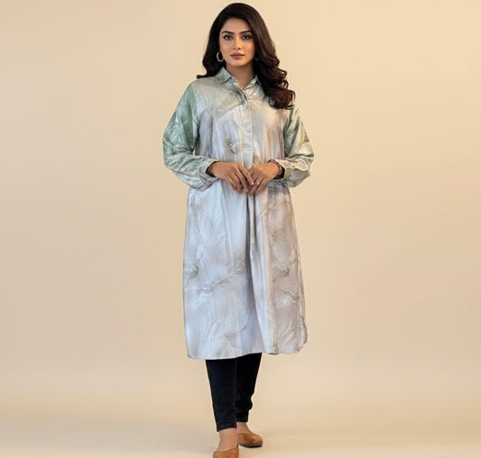 Mint Marble Satin Shirt Dress