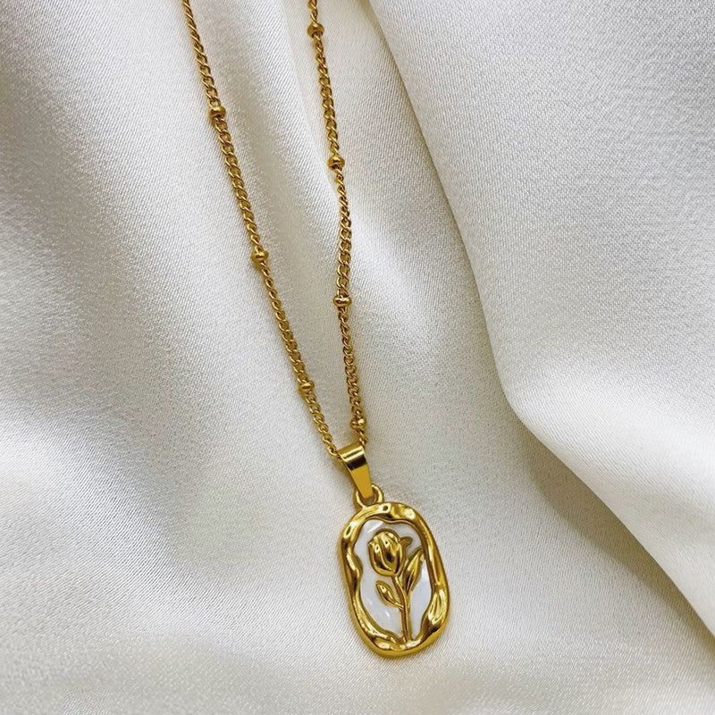 Gold-Plated Rose Pendant Necklace – Anti-Tarnish Finish