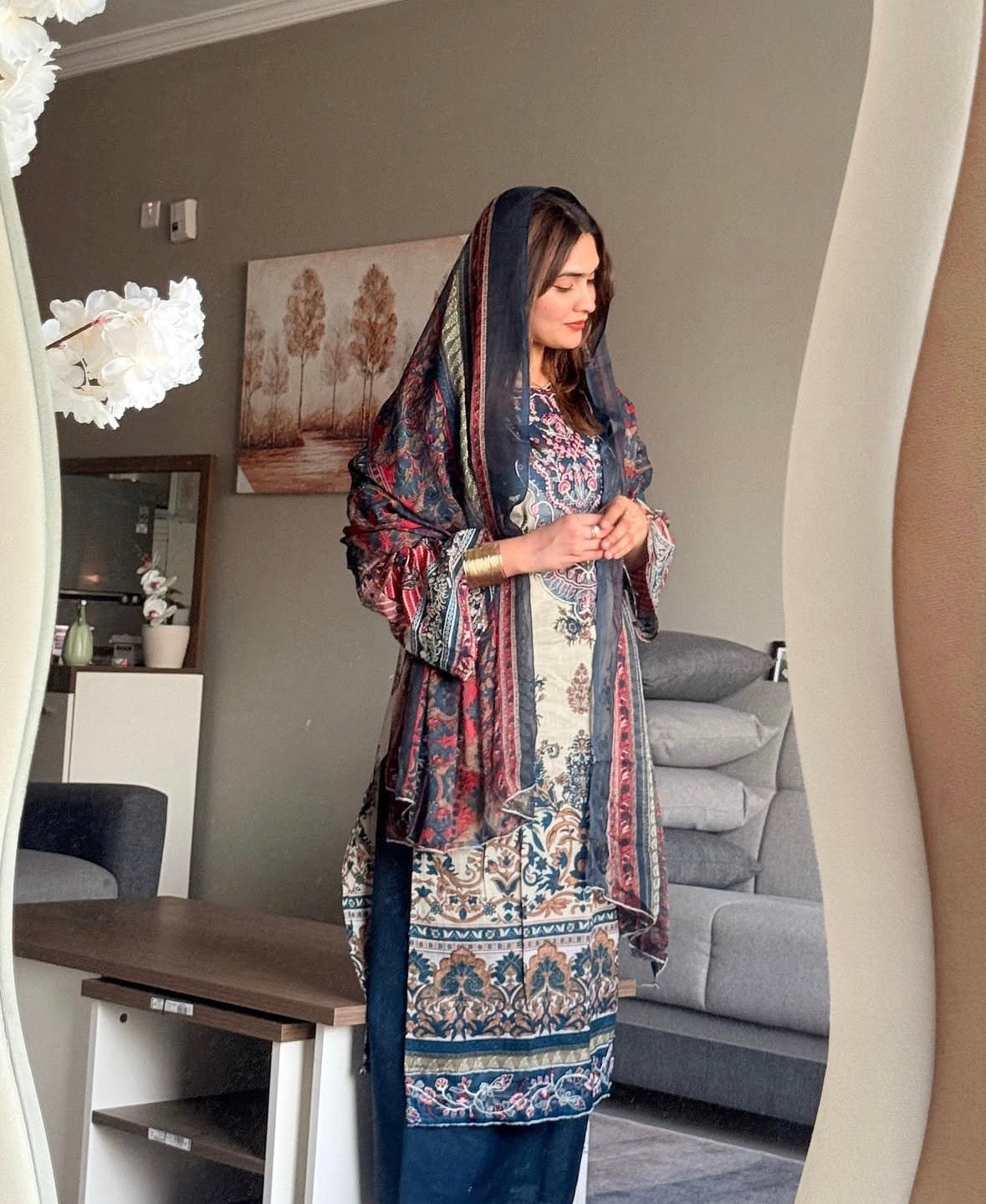 Premium Stitched Pakistani Suit – Cotton with Embroidery & Printed Dupatta chiffon