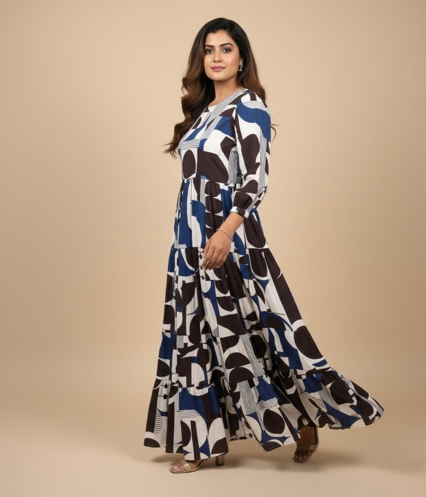 Monochrome Muse: Abstract Maxi Dress