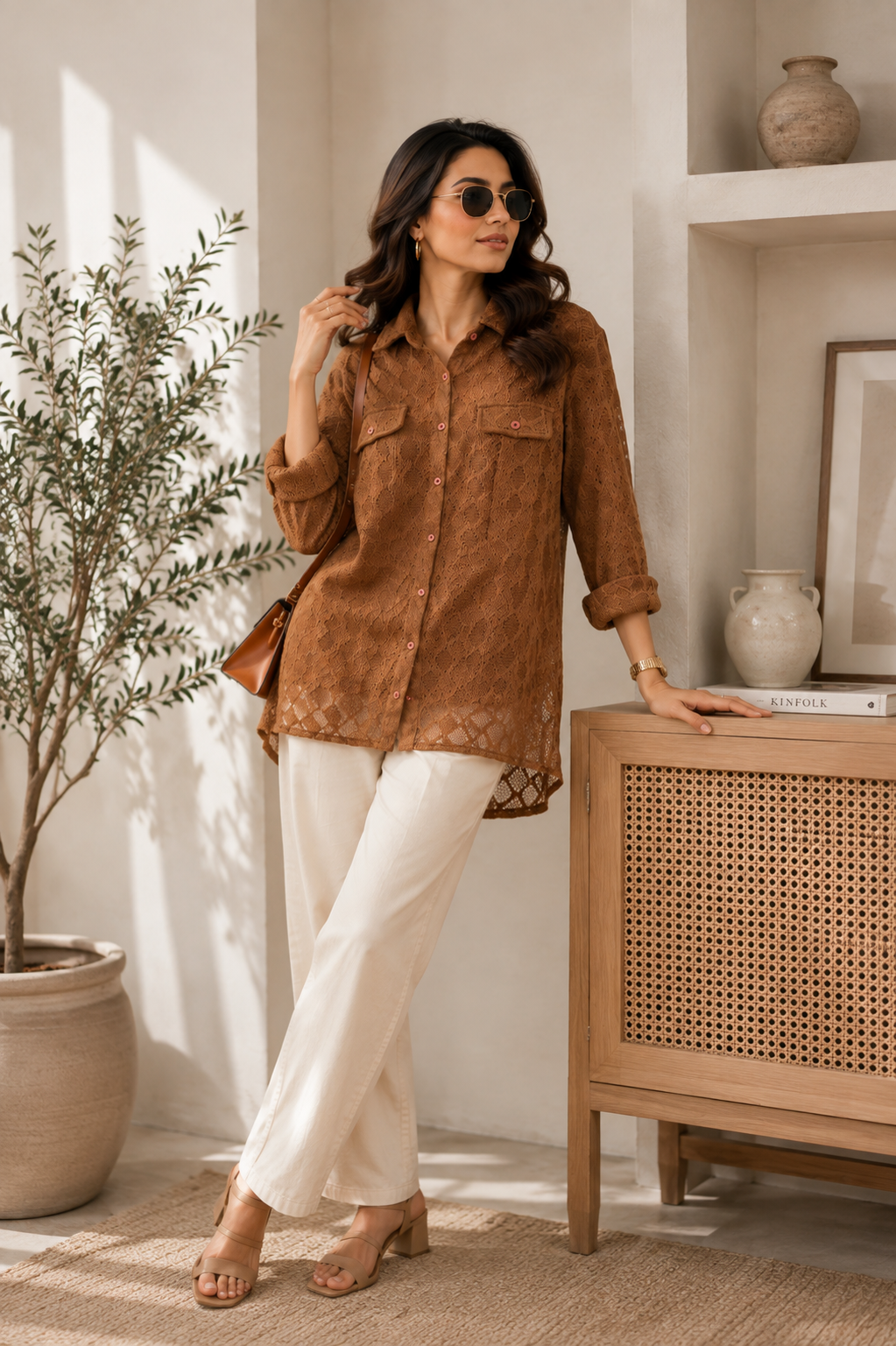 Elegant Textured Button-Down Tunic Shirt