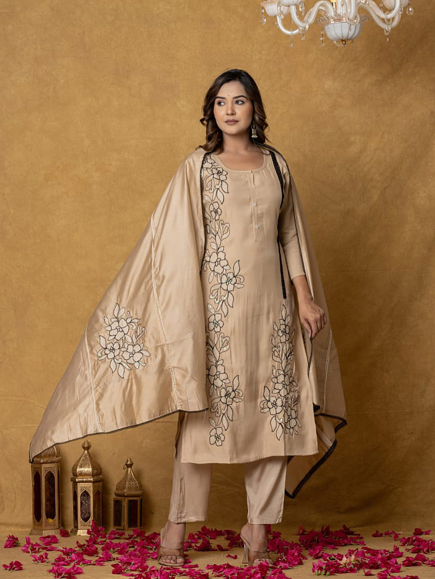 Premium Silk Embroidered Kurti Set with Dupatta