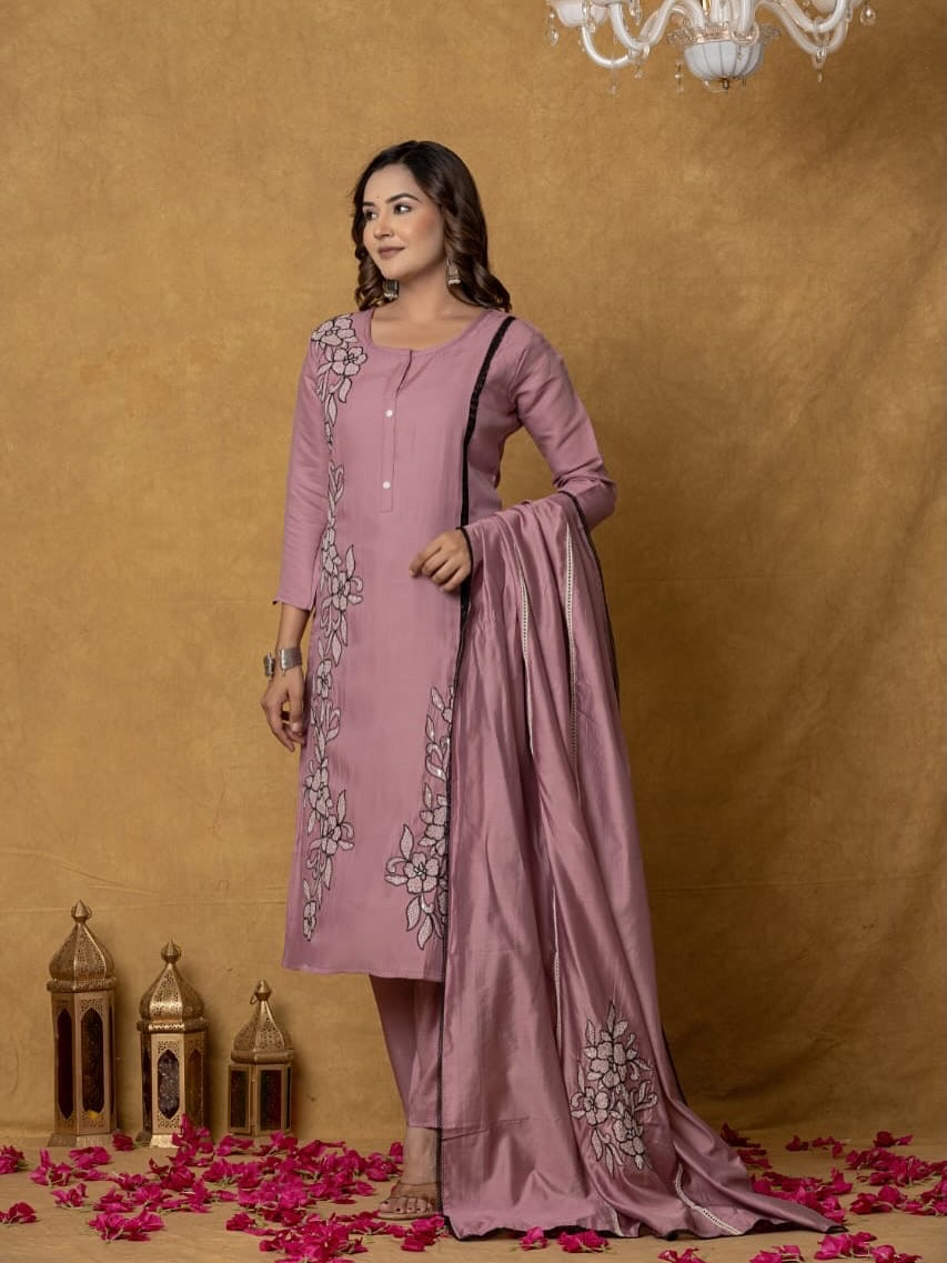 Premium Silk Embroidered Kurti Set with Dupatta
