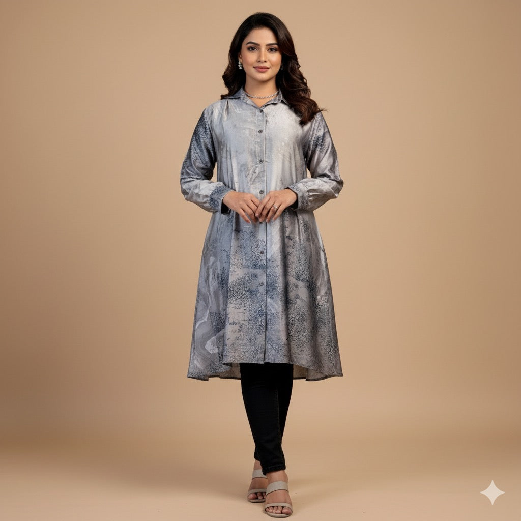 Satin top with easy button access – perfect for nursing moms!
