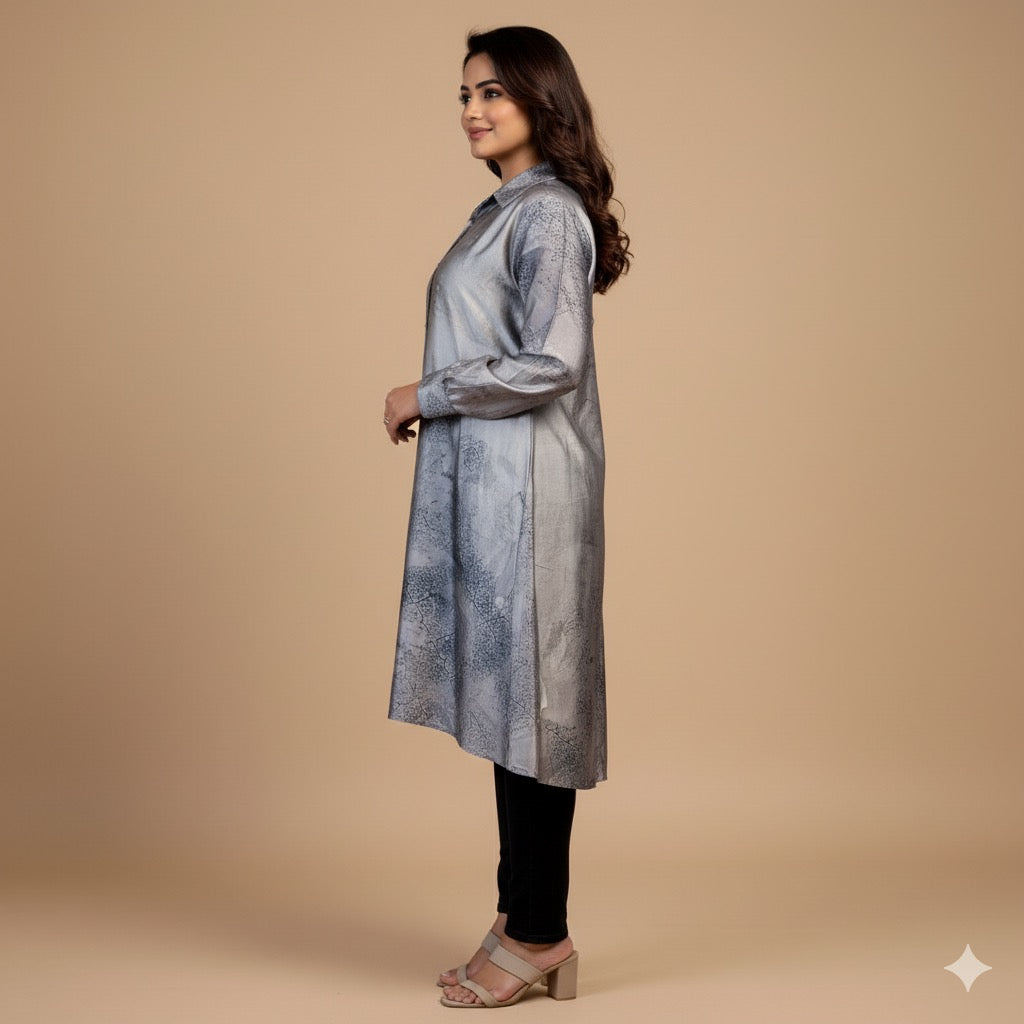 Satin top with easy button access – perfect for nursing moms!