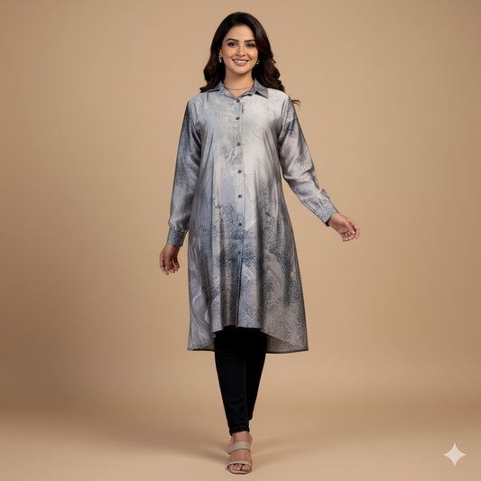 Satin top with easy button access – perfect for nursing moms!