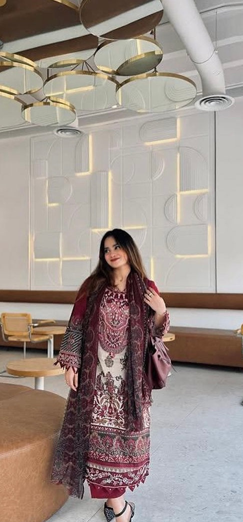 Premium Stitched Pakistani Suit – Cotton with Embroidery & Printed Dupatta chiffon