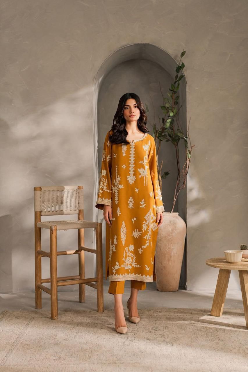 Best Seller Mustard 3-Piece Suit Set | Soft Crepe & Chiffon Dupatta