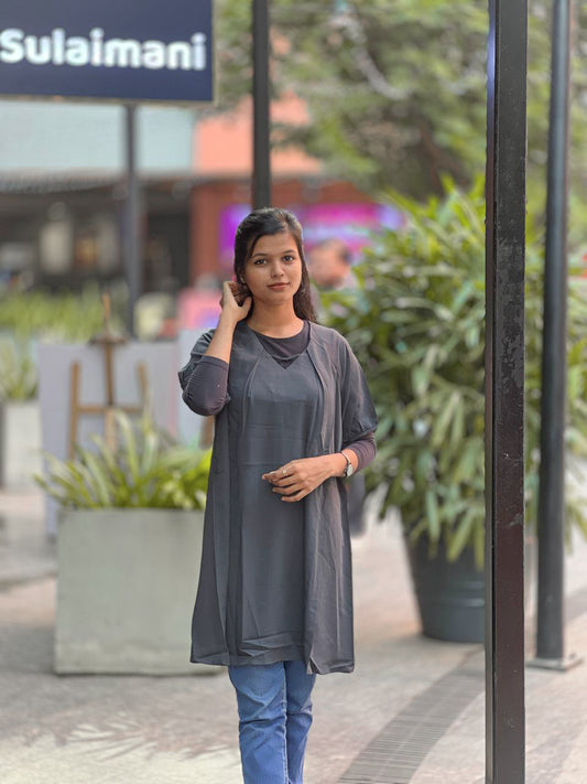 Charcoal & Ivory/White  Tunic Top