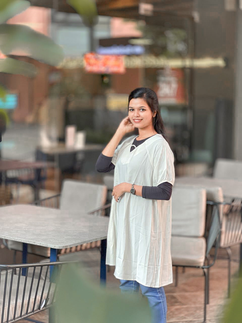 Charcoal & Ivory/White  Tunic Top