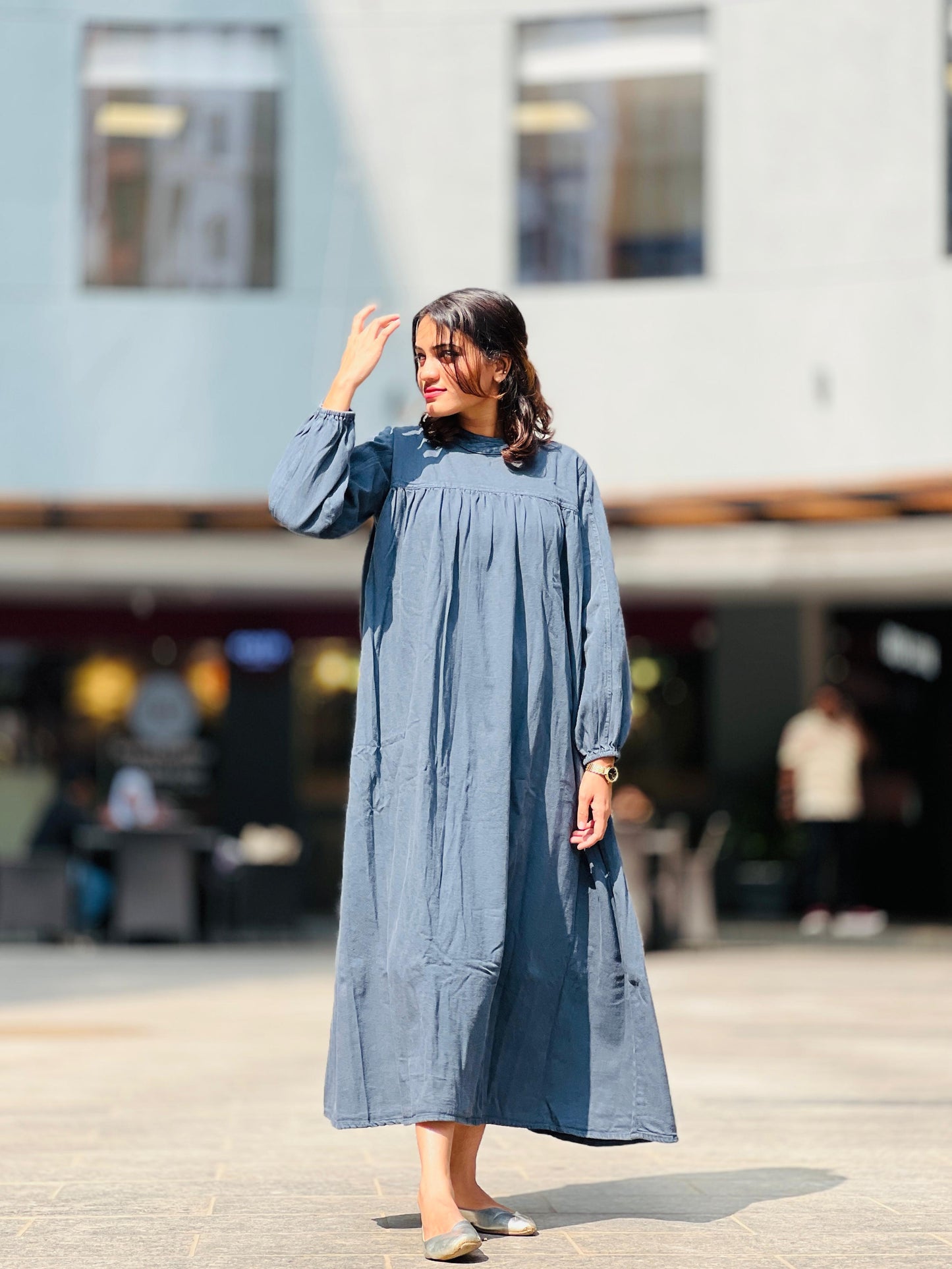 Denim Blue / Gray Flared Maxi Gown